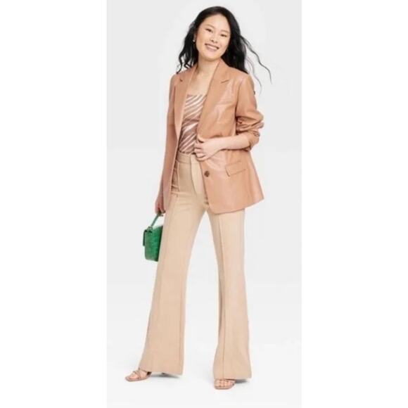 A New Day Womens  Faux Leather Relaxed Fit Blazer Small Jacket Caramel Tan Color - Picture 6 of 15